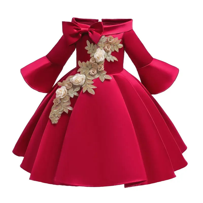 Fashion Floral Girl Long Seleve Kids Dress