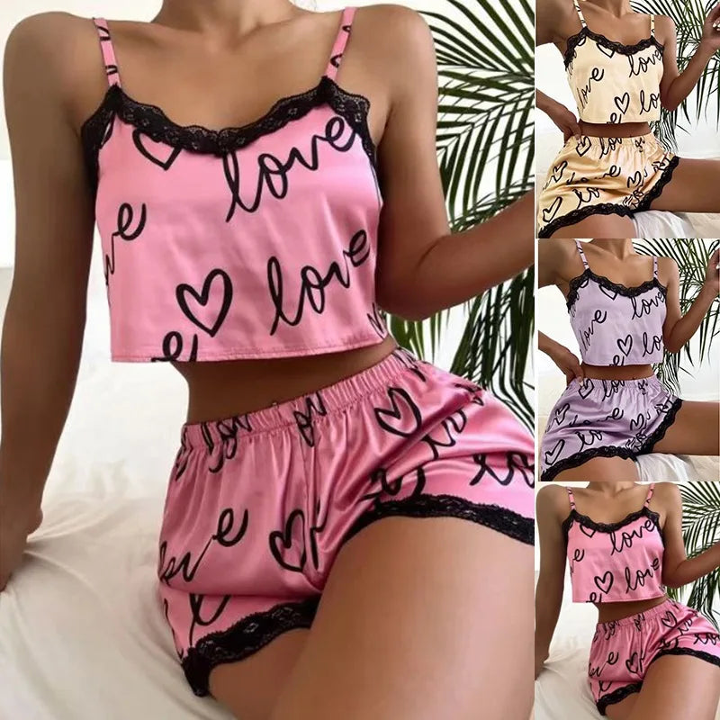 Women Pajama Shorts Suit & Camisoles Tank Ladies Sleepwear Set