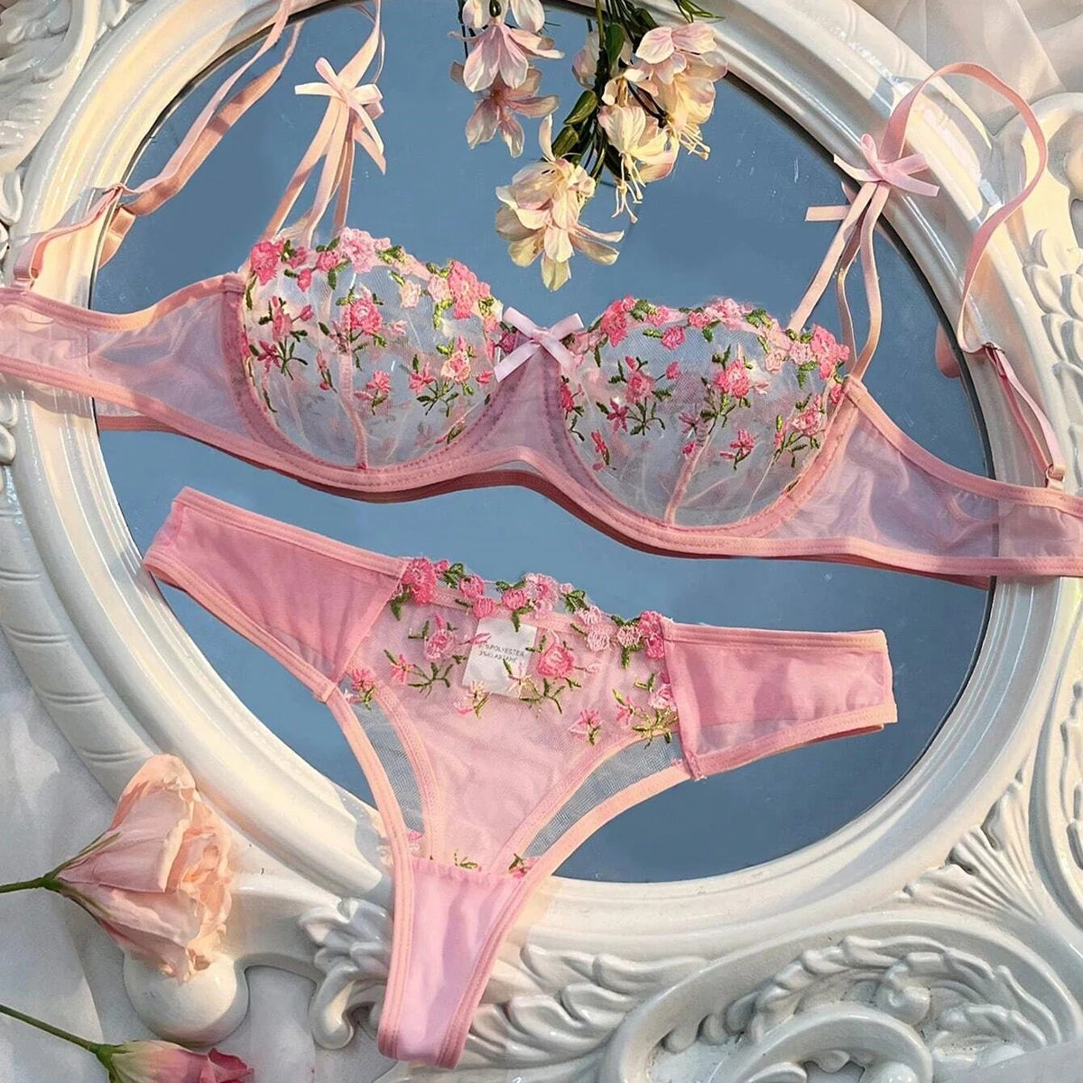 Ladies Embroidery Floral Bras Erotic Underwear Sets