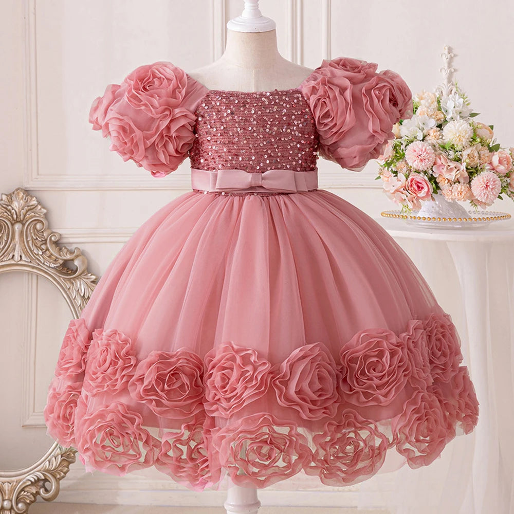 3D Flower Girls Party Princess Dress