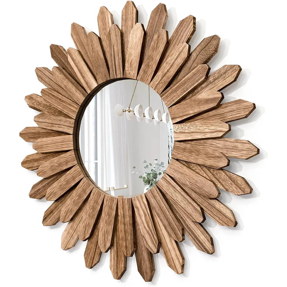 12 inch Rustic Wood Boho Aesthetic Mirror Decor