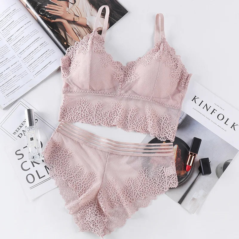 Women French Lace Underwear Bra Top Lingerie Set