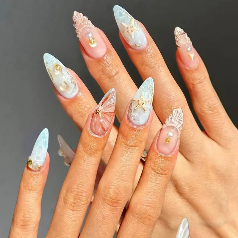 24pcs Retro Ocean Fake Nails