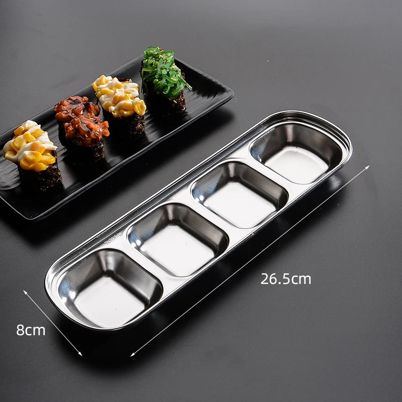 Stainless Steel Divided Dip Bowls Sauce Plate