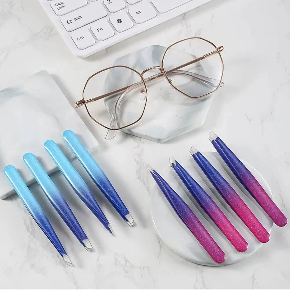 4 Styles Precision Hair & Eyebrow Tweezers Stainless Steel Tools