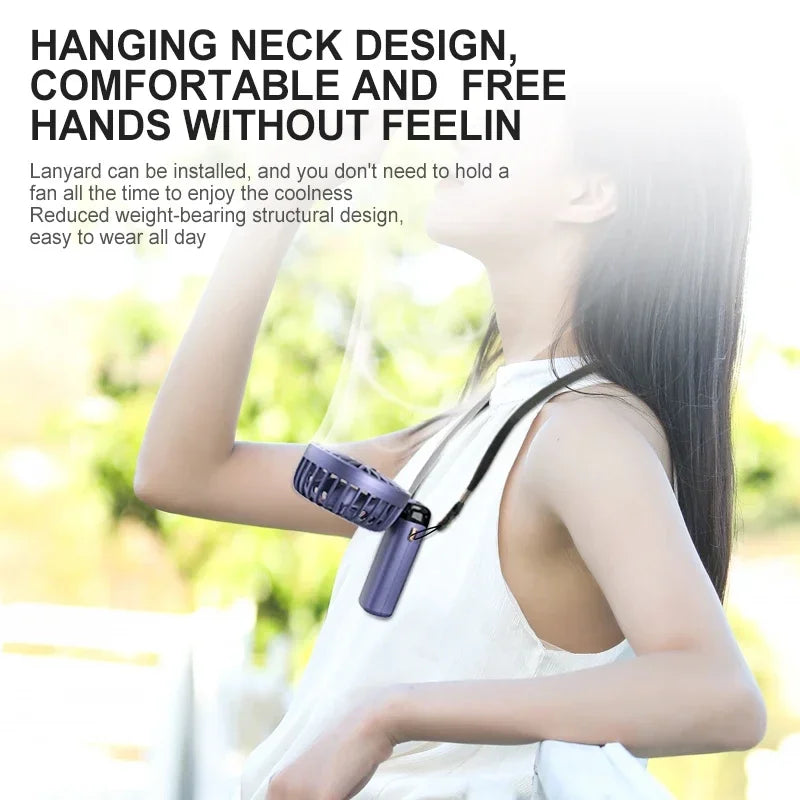 Mini Portable Neck Hanging 5 Speed USB Rechargeable Fan with Phone Stand 1800mAh