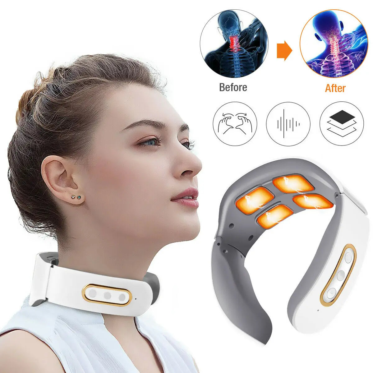 Electric Neck Magnetic Pulse Heating Relax Pain Relief Massage