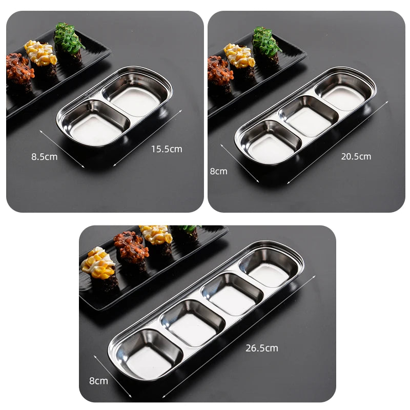 Stainless Steel Divided Dip Bowls Sauce Plate