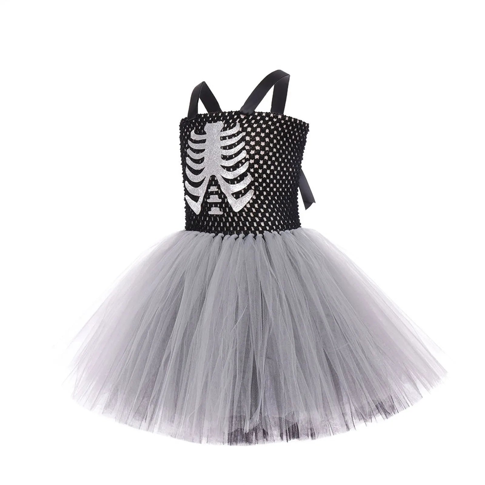 Halloween Kid Skeleton Bride Sleeveless Dress