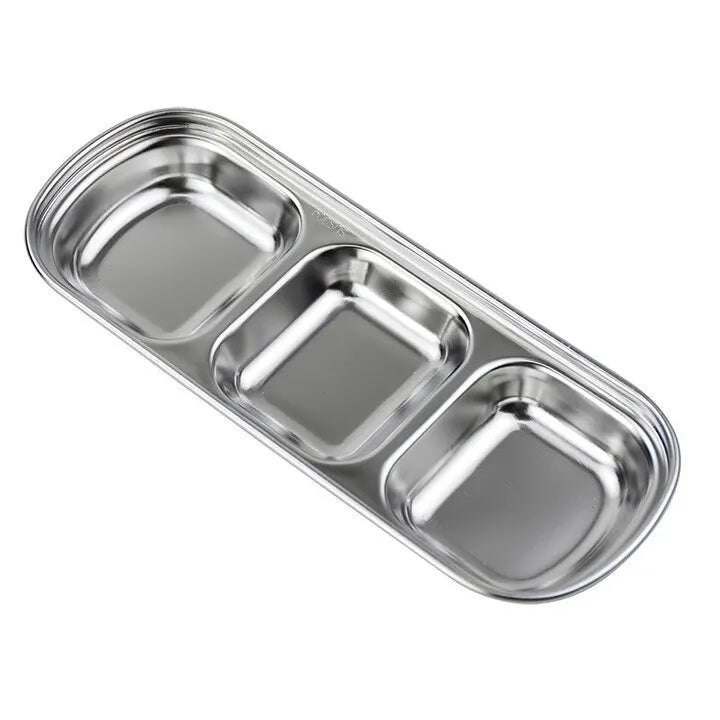 Stainless Steel Divided Dip Bowls Sauce Plate