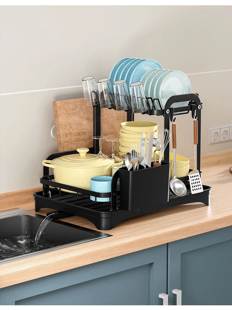 2 Tier Dish Bowl Drainer Storage Rack