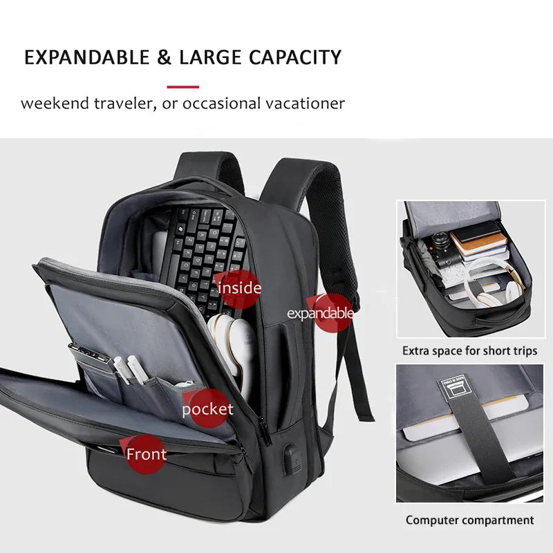 Men Business Laptop USB Charge Waterproof BackPack