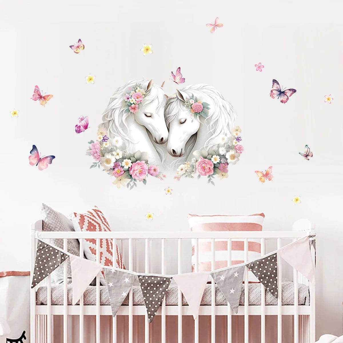 1Pc Intimate Horse Flower with Butterflies Wall Stickers Decoration