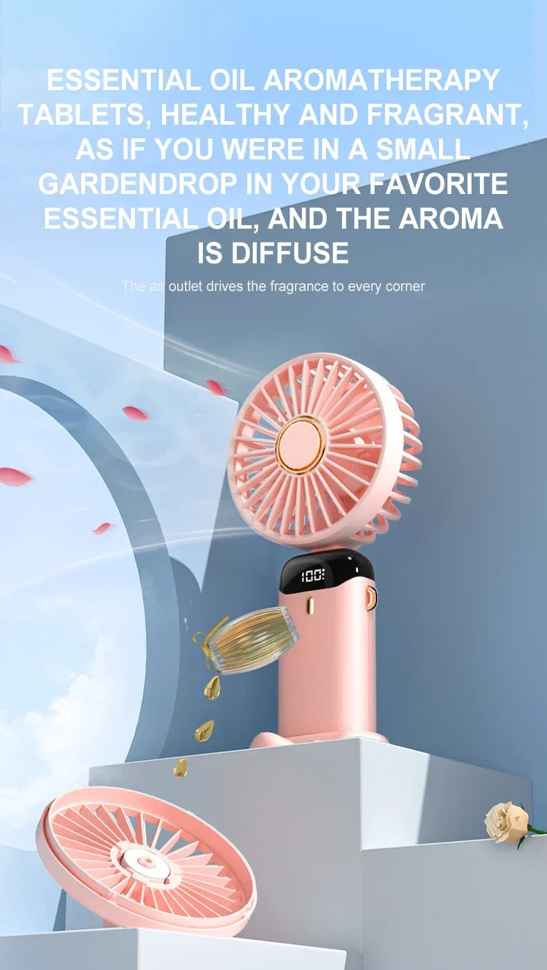 Mini Portable Neck Hanging 5 Speed USB Rechargeable Fan with Phone Stand 1800mAh