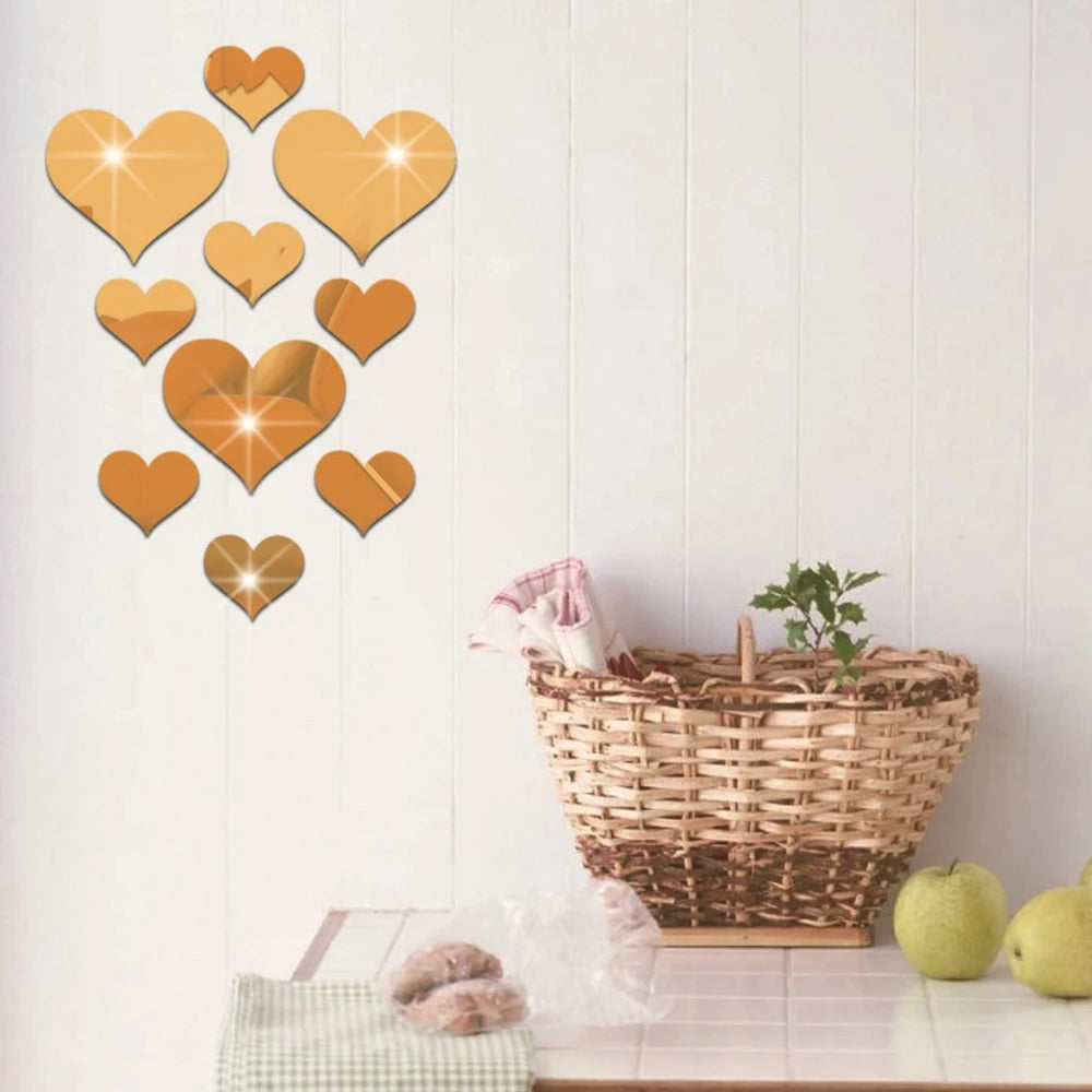 10Pcs/Set Durable Love Heart Wall Sticker Decoration