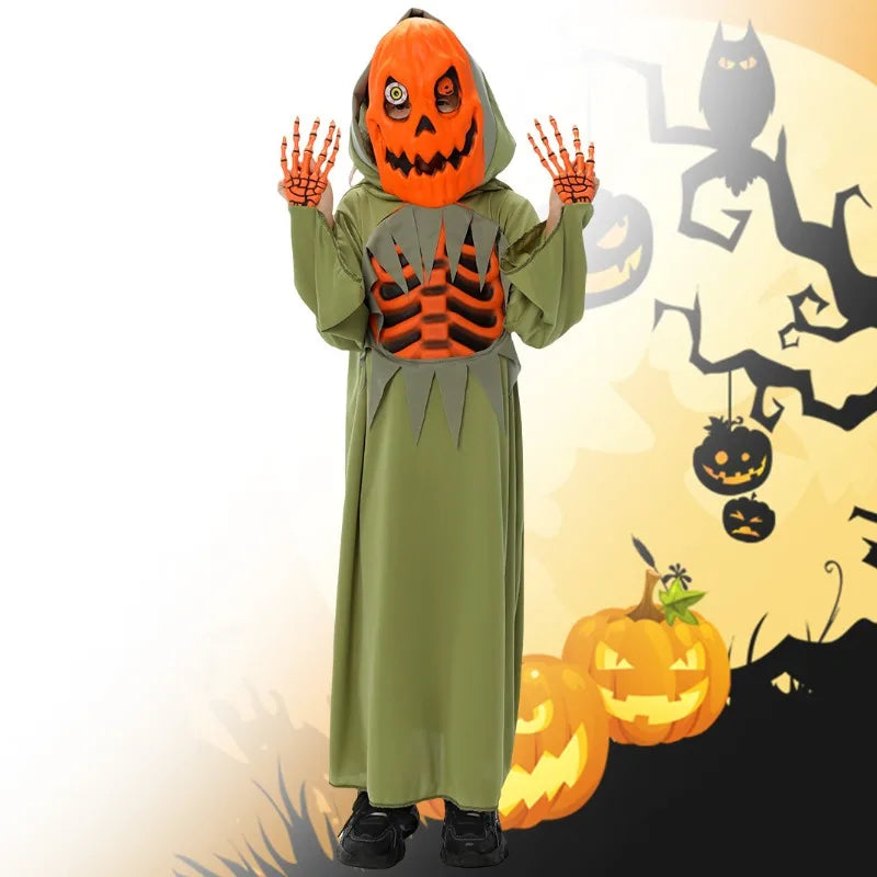 Halloween Pumpkin Cosplay Children Jumpsuit Headwear