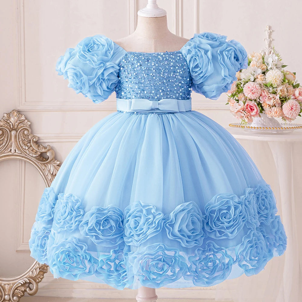 3D Flower Girls Party Princess Dress