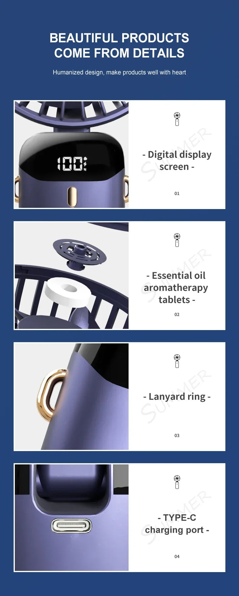 Mini Portable Neck Hanging 5 Speed USB Rechargeable Fan with Phone Stand 1800mAh