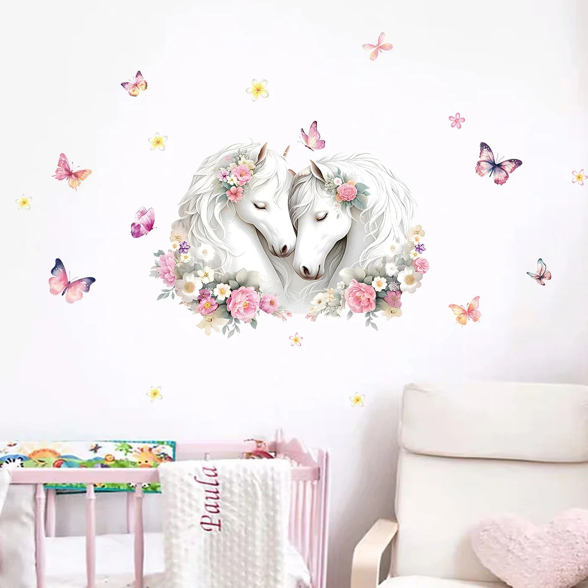 1Pc Intimate Horse Flower with Butterflies Wall Stickers Decoration