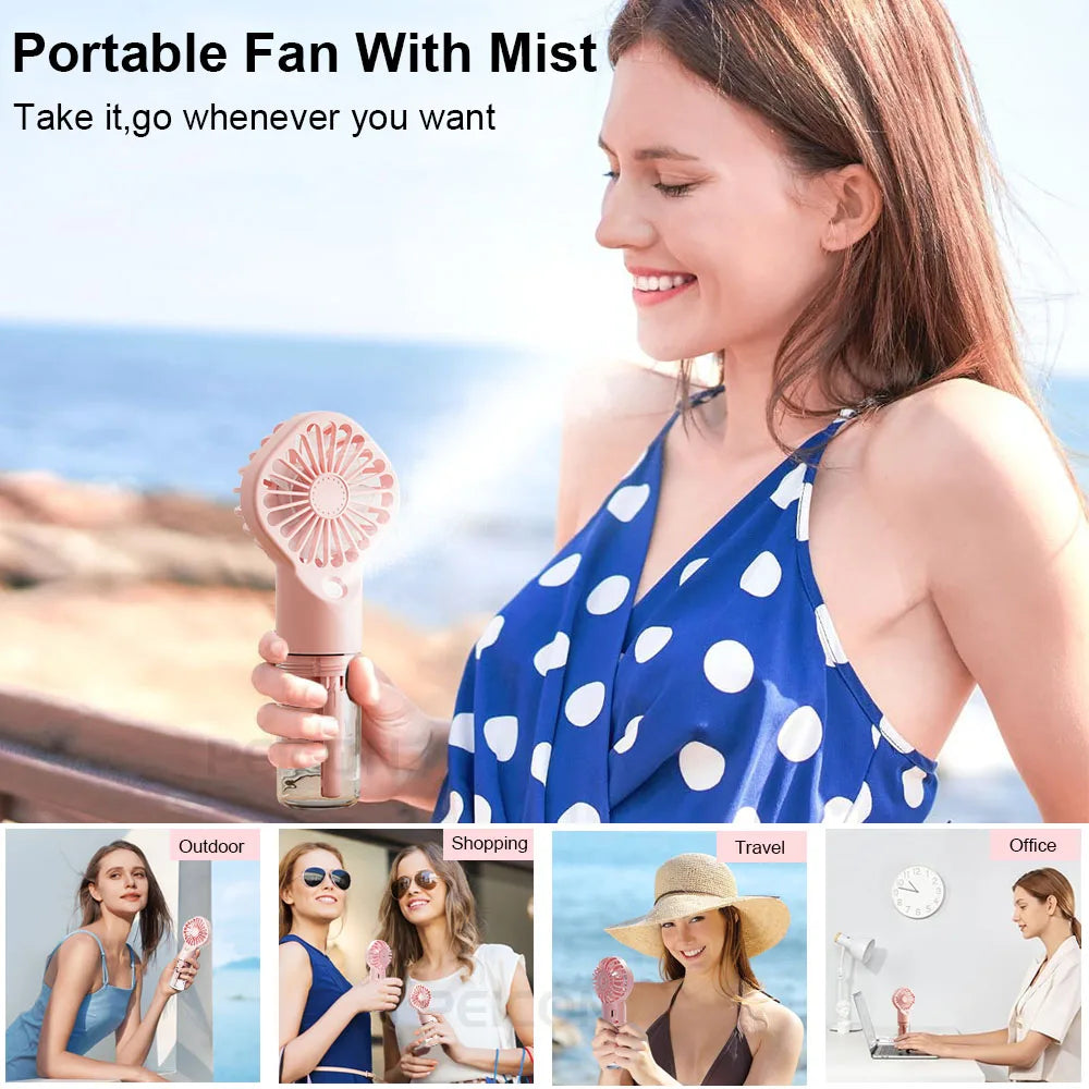 Portable USB Rechargeable with Mini Water Spray Hand Fan