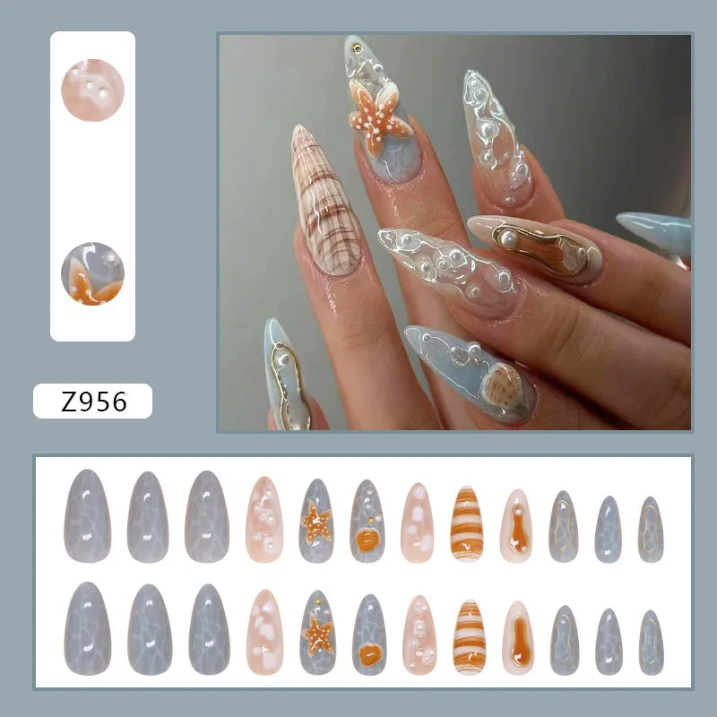 24pcs Retro Ocean Fake Nails