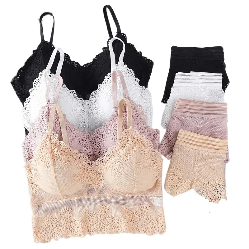Women French Lace Underwear Bra Top Lingerie Set