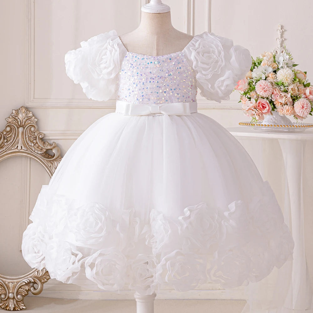 3D Flower Girls Party Princess Dress