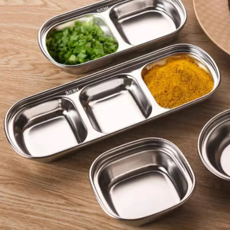 Stainless Steel Divided Dip Bowls Sauce Plate
