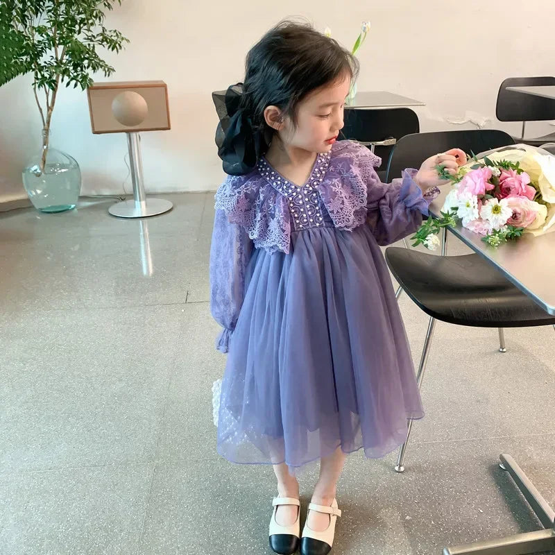Autumn Winter Girls Long Sleeve Lace Dress