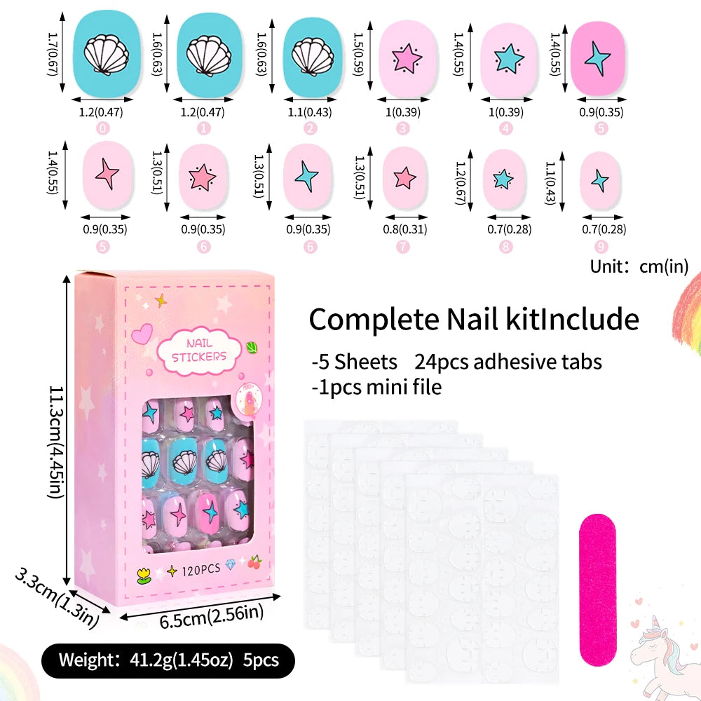 120Pcs Children Cartoon Acrylic Fake Nails Tips With Jelly Glue