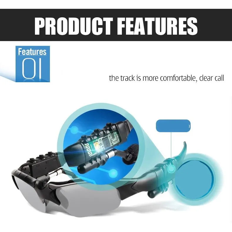 Stereo Earphones Wireless Headset with Mic Sunglasses