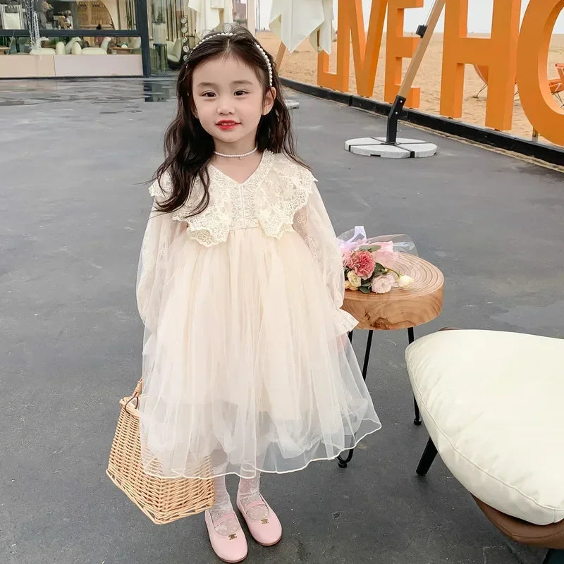Autumn Winter Girls Long Sleeve Lace Dress