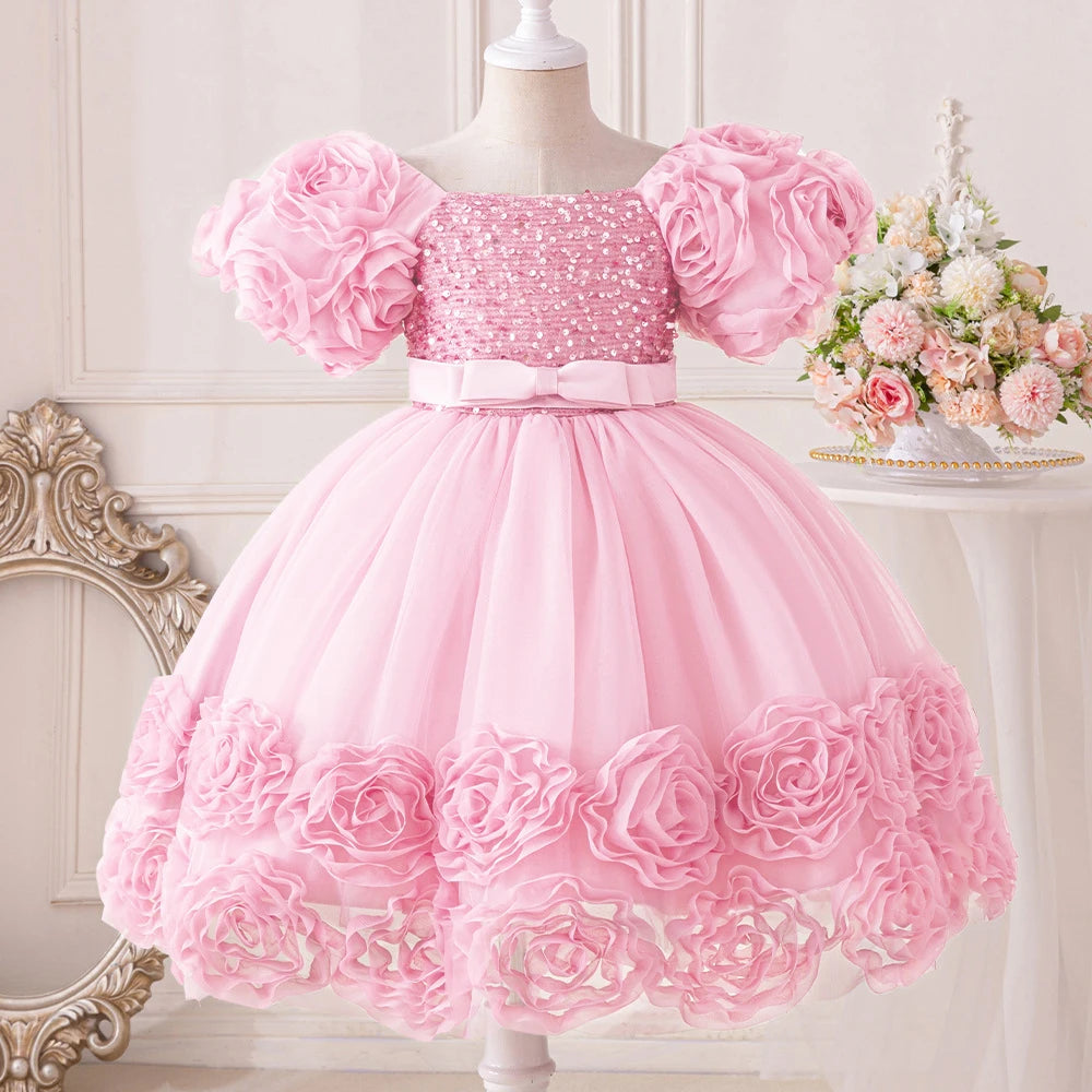 3D Flower Girls Party Princess Dress