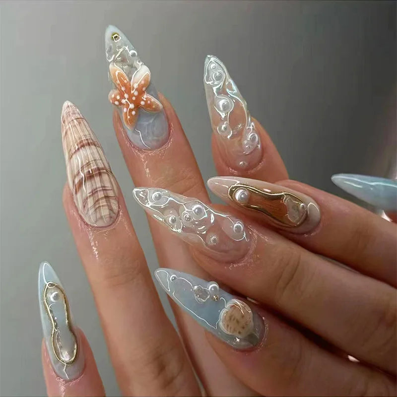 24pcs Retro Ocean Fake Nails