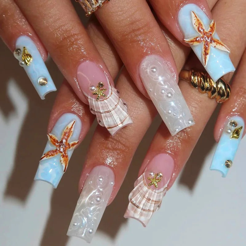 24pcs Retro Ocean Fake Nails