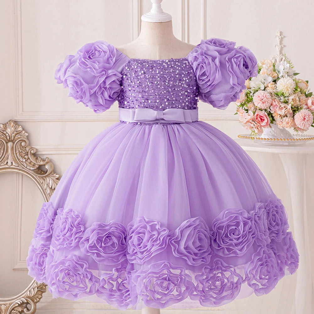 3D Flower Girls Party Princess Dress