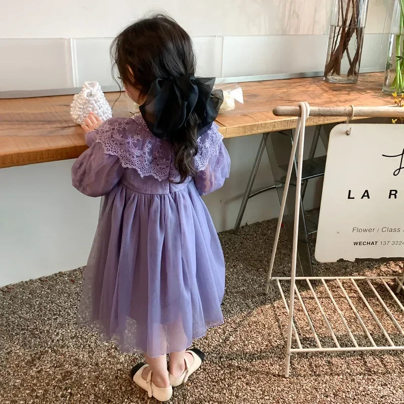 Autumn Winter Girls Long Sleeve Lace Dress