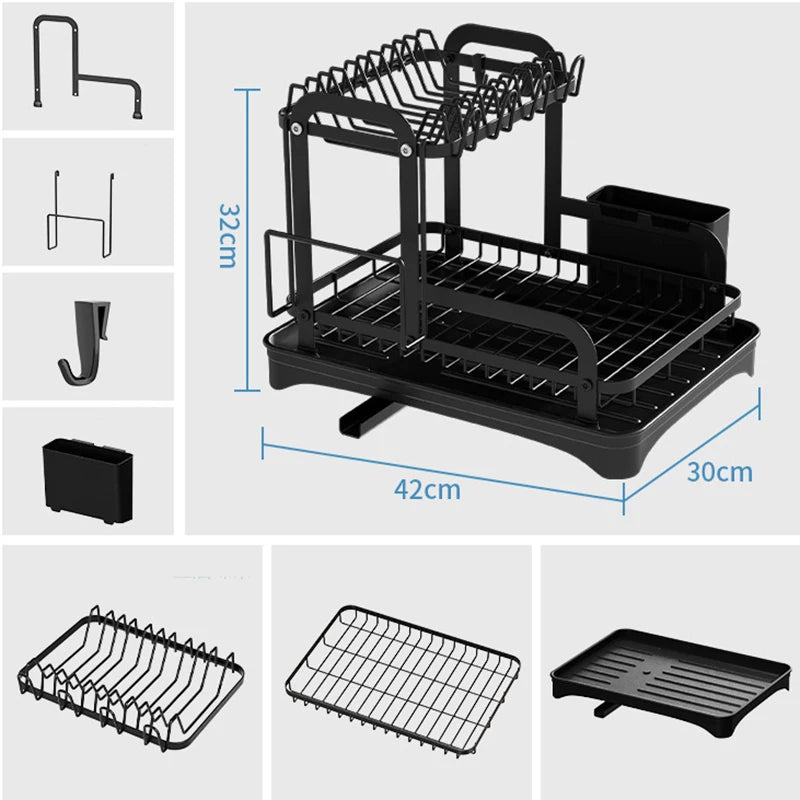 2 Tier Dish Bowl Drainer Storage Rack