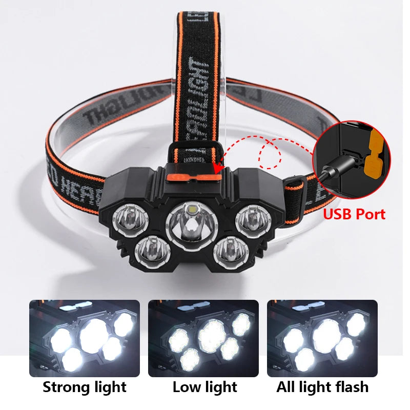 5 LED Rechargeable 一Strong Camping Adventure Headlamp