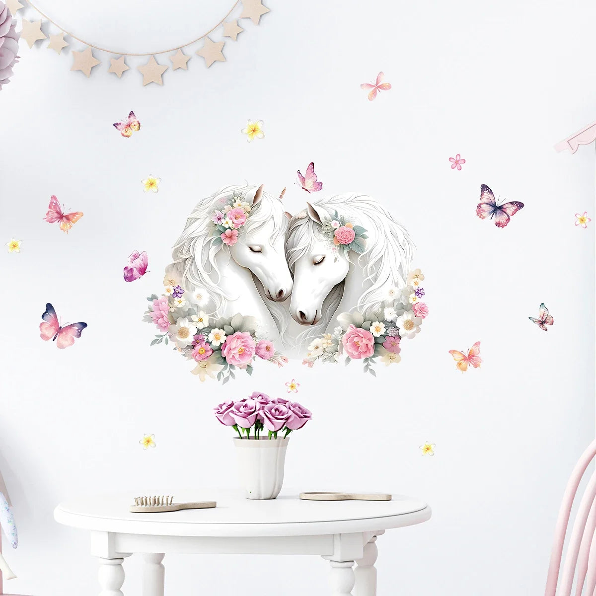 1Pc Intimate Horse Flower with Butterflies Wall Stickers Decoration