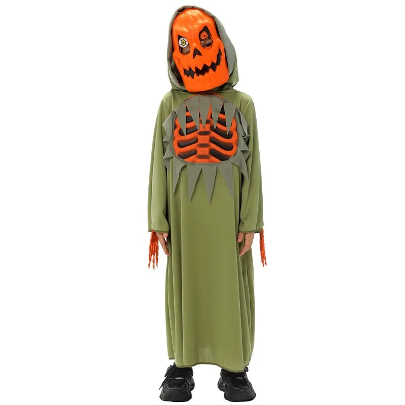 Halloween Pumpkin Cosplay Children Jumpsuit Headwear