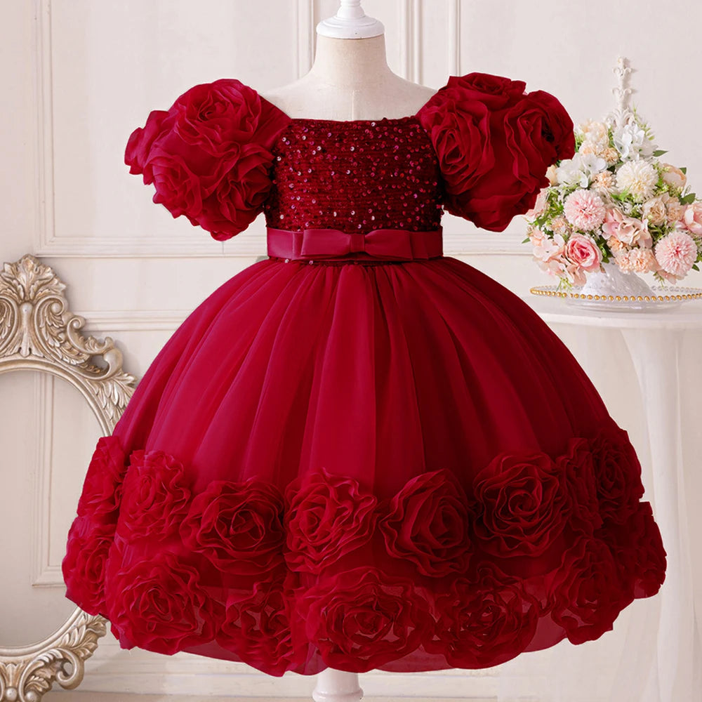 3D Flower Girls Party Princess Dress