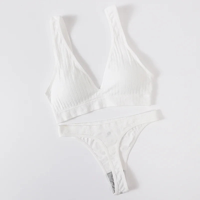 Women Seamless Underwear Deep V Bras Sport Top Lingerie Set