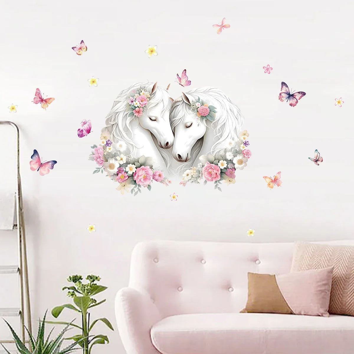1Pc Intimate Horse Flower with Butterflies Wall Stickers Decoration