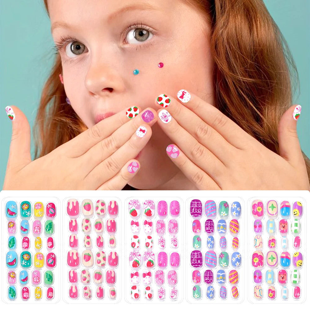120Pcs Children Cartoon Acrylic Fake Nails Tips With Jelly Glue