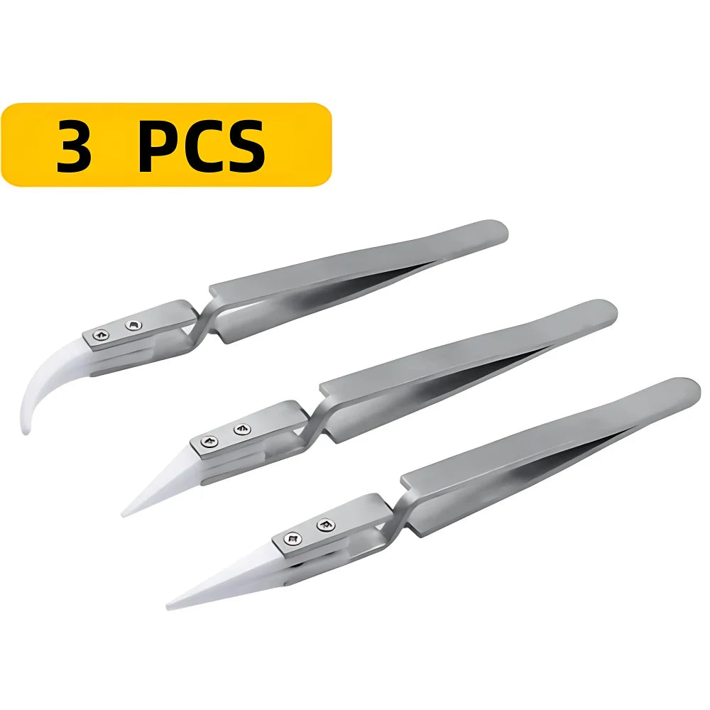 1/3PCS Resistant Precision Chuck Ceramic Tweezers