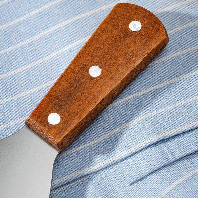 Wooden Handle Stainless Steel Steak Burger Pancake Pizza Scraper