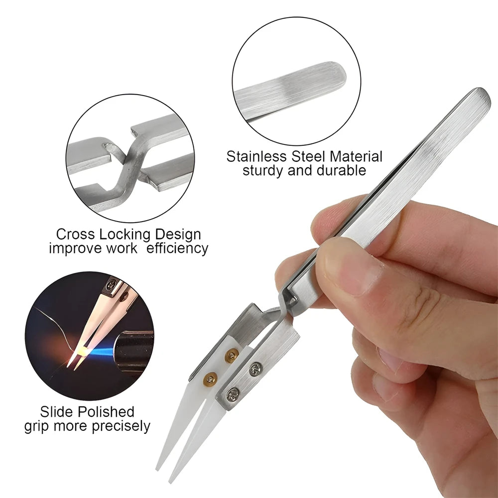 1/3PCS Resistant Precision Chuck Ceramic Tweezers