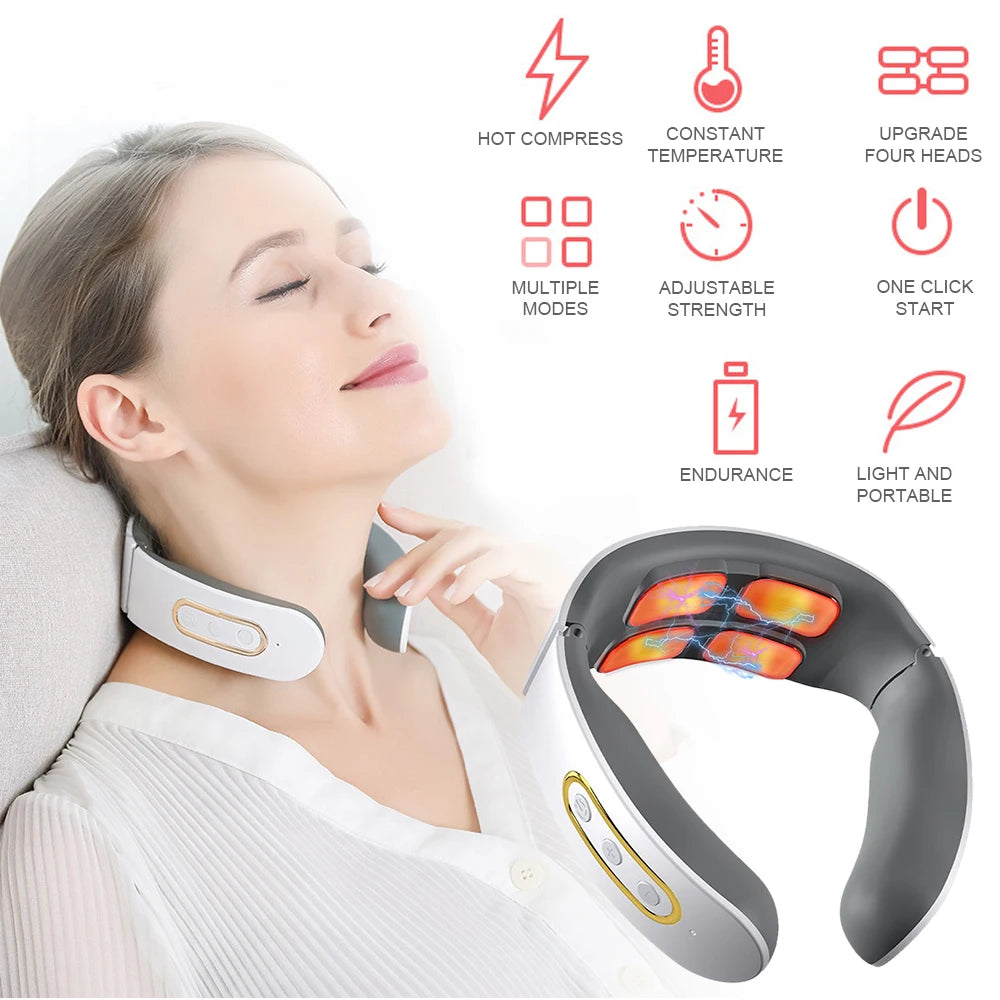 Electric Neck Magnetic Pulse Heating Relax Pain Relief Massage